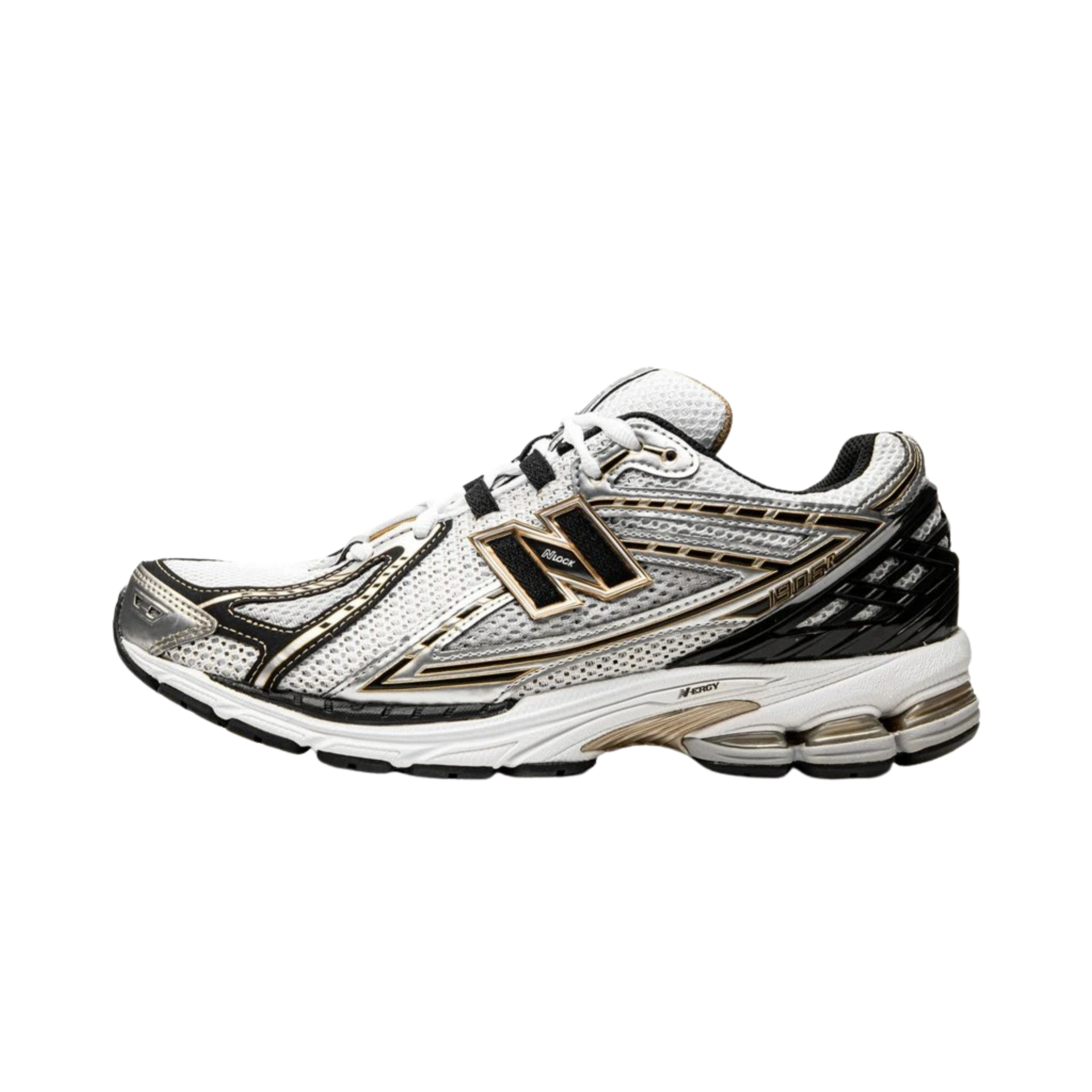 New Balance white metallic gold