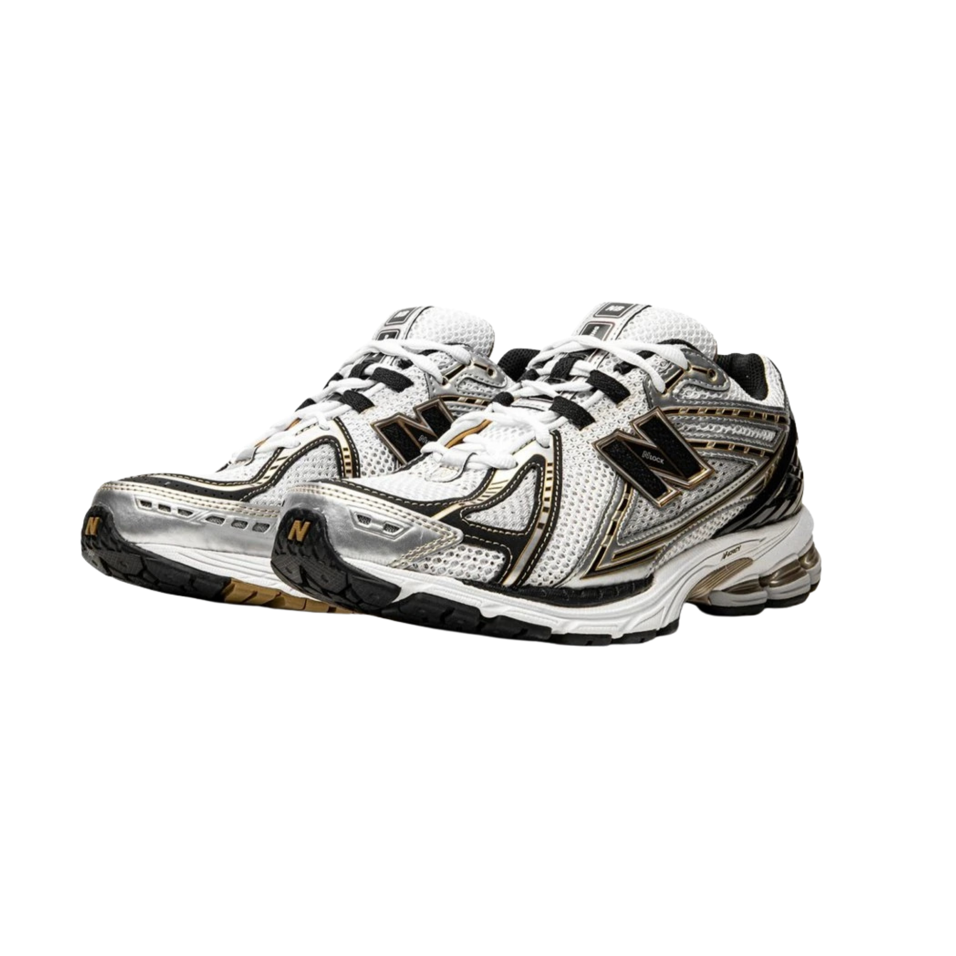 New Balance white metallic gold
